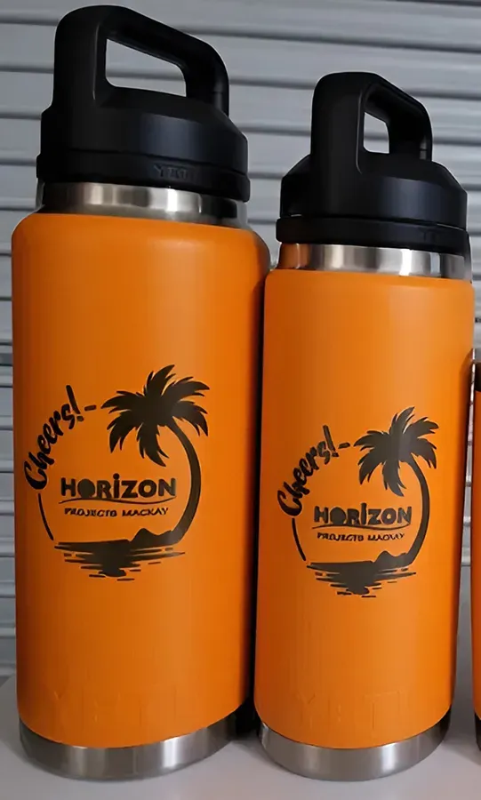 Two Orange Stainless Steel Water Bottles — Ace Wholesale Trophies & Engraving In Bakers Creek, QLD