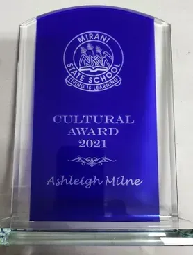 A Blue and White Plaque That Says Cultural Award 2021 — Ace Wholesale Trophies & Engraving In Airlie Beach, QLD