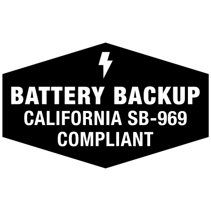 a black and white logo for battery backup california sb-969 compliant .