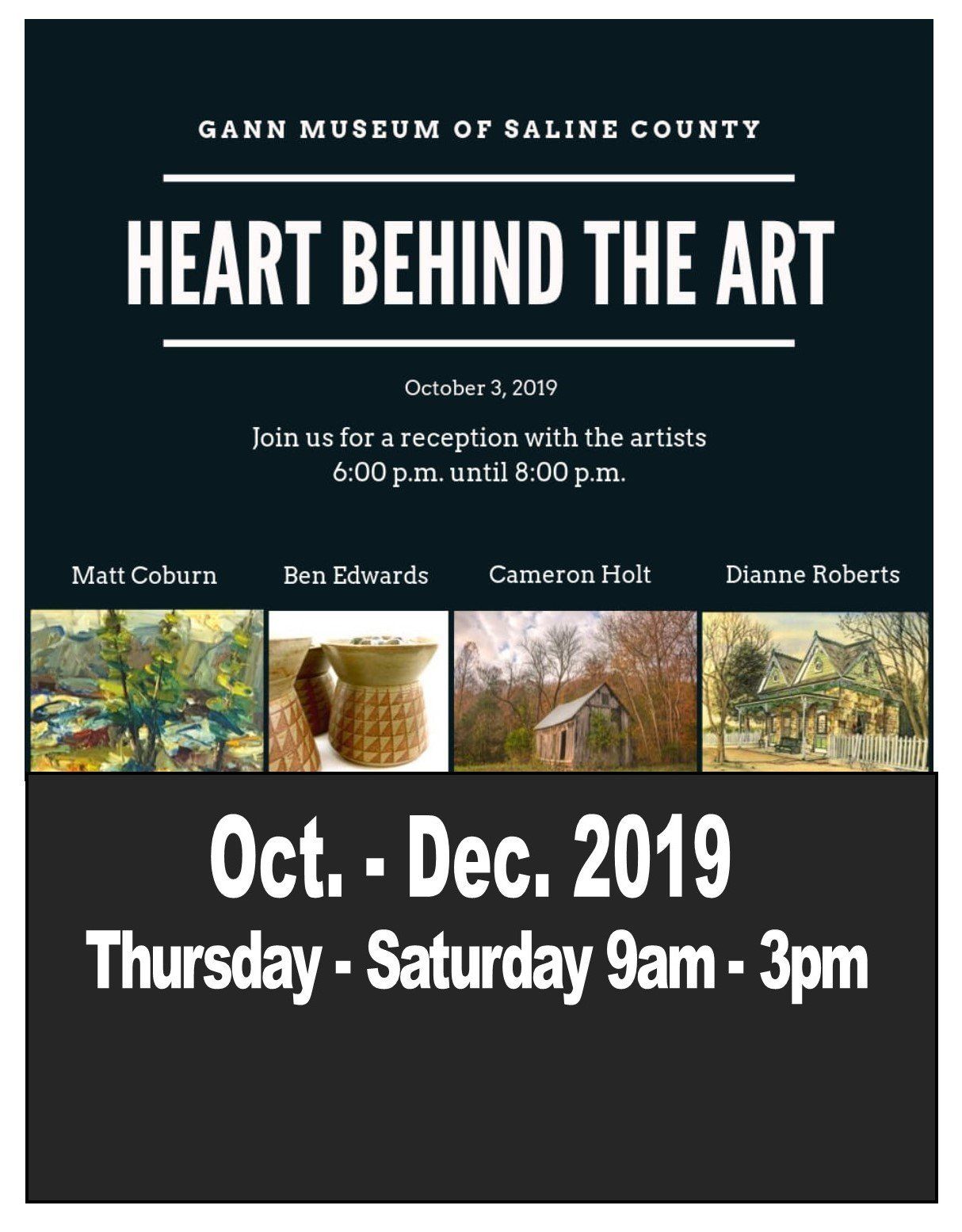 Flyer for heart behind the art event at gann museum of saline county