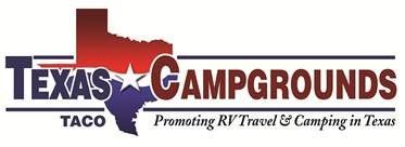 A logo for texas campgrounds taco promoting rv travel and camping in texas