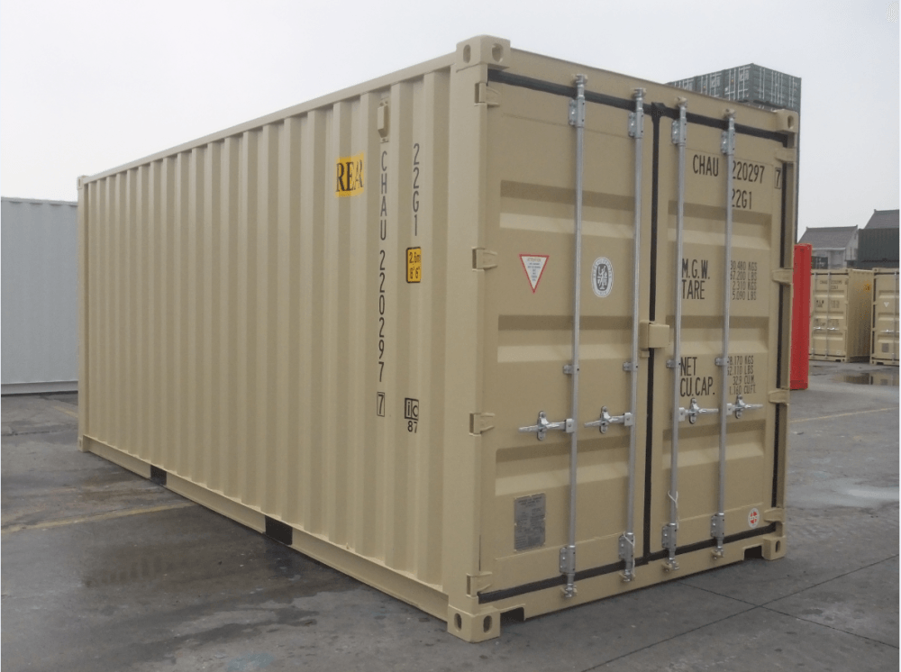 New (One Trip) 20' Standard Height Shipping Container with Double Doors exterior with swinging doors