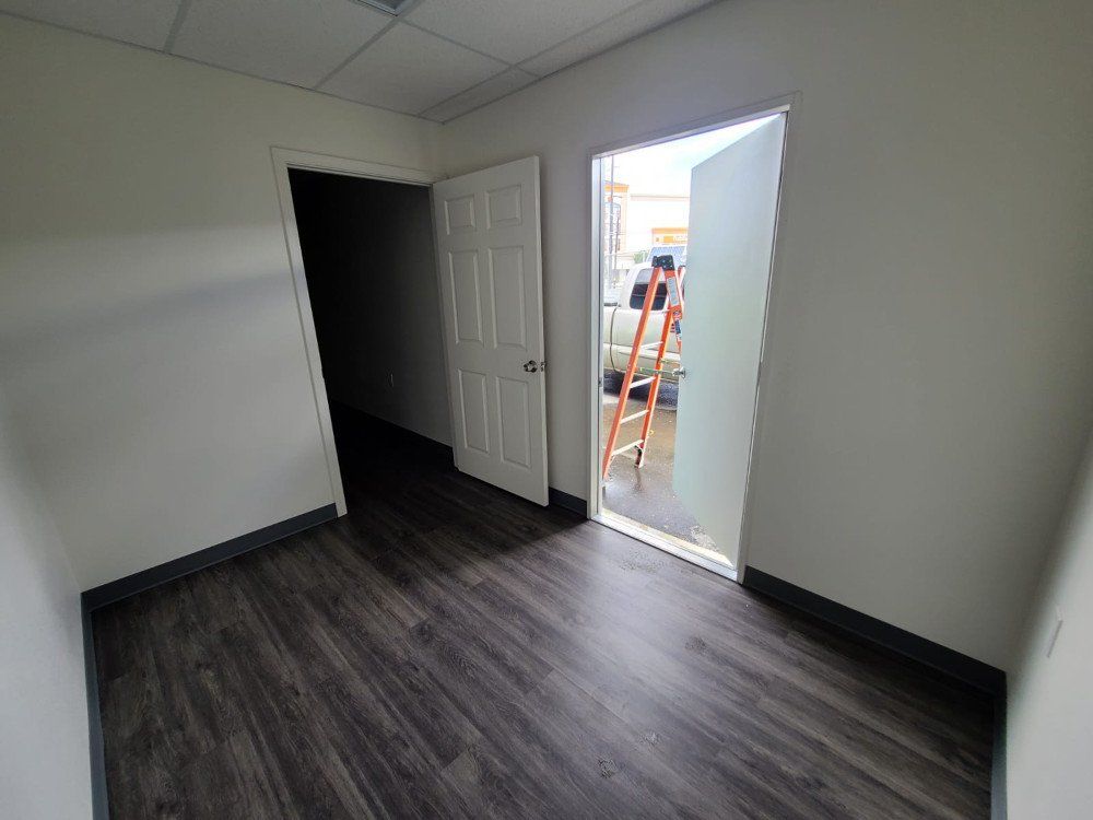 Finished flooring inside a completed shipping container