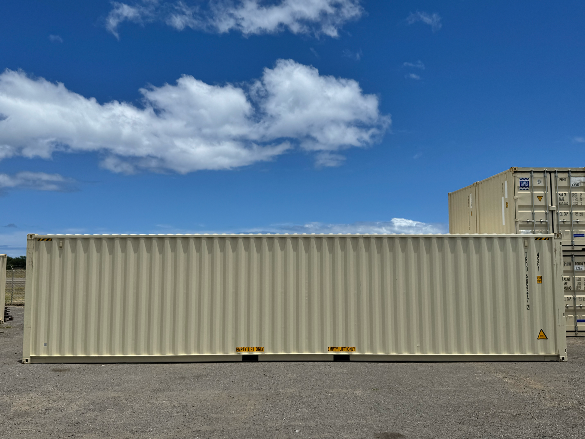 40 ft high cube shipping container exterior, corner angle.