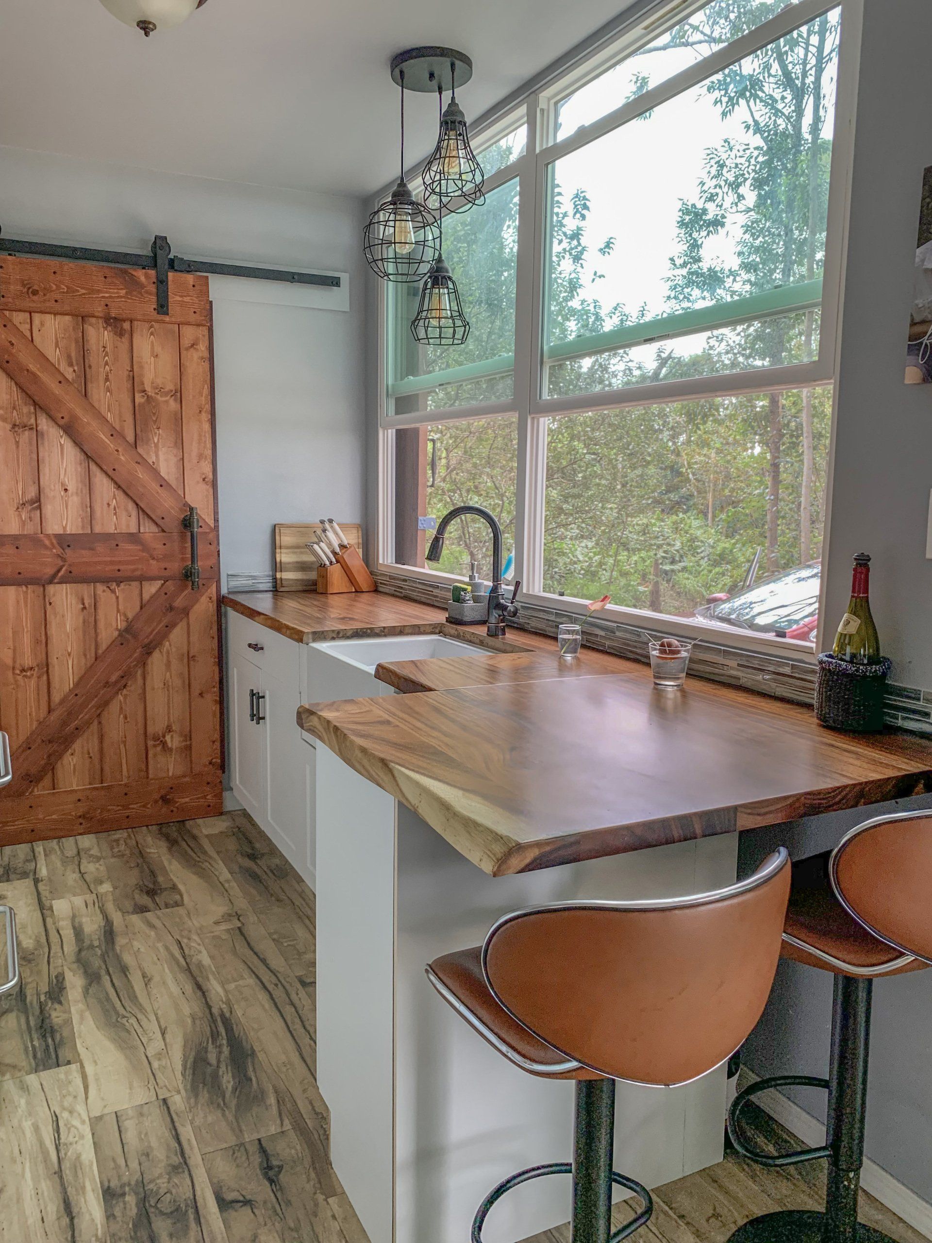 Custom Shipping Container Interior with custom wood and seating