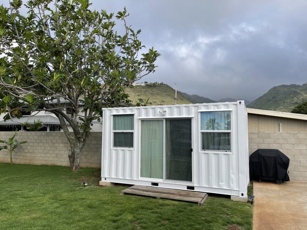 Backyard Office with sliding doors after refurbish