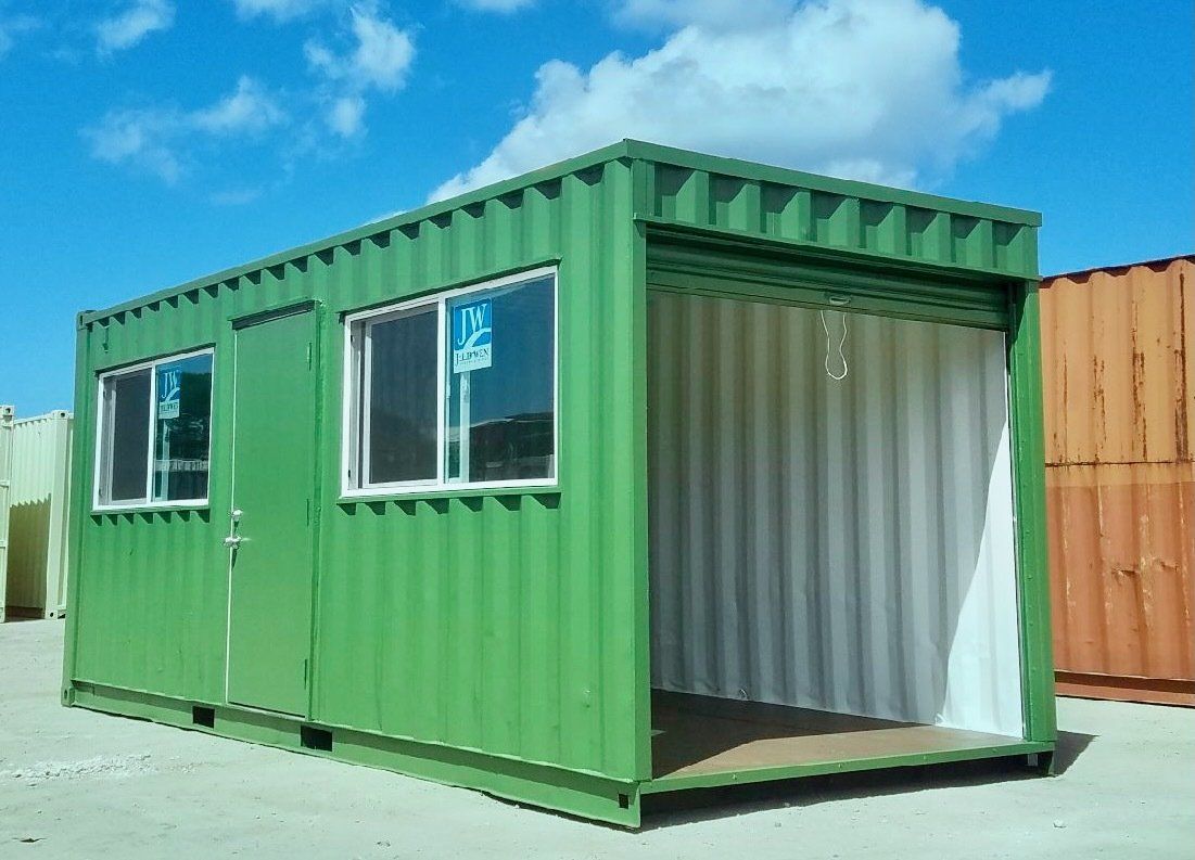 20 ft Custom Shipping Container Space with door and windows as well as rollup door