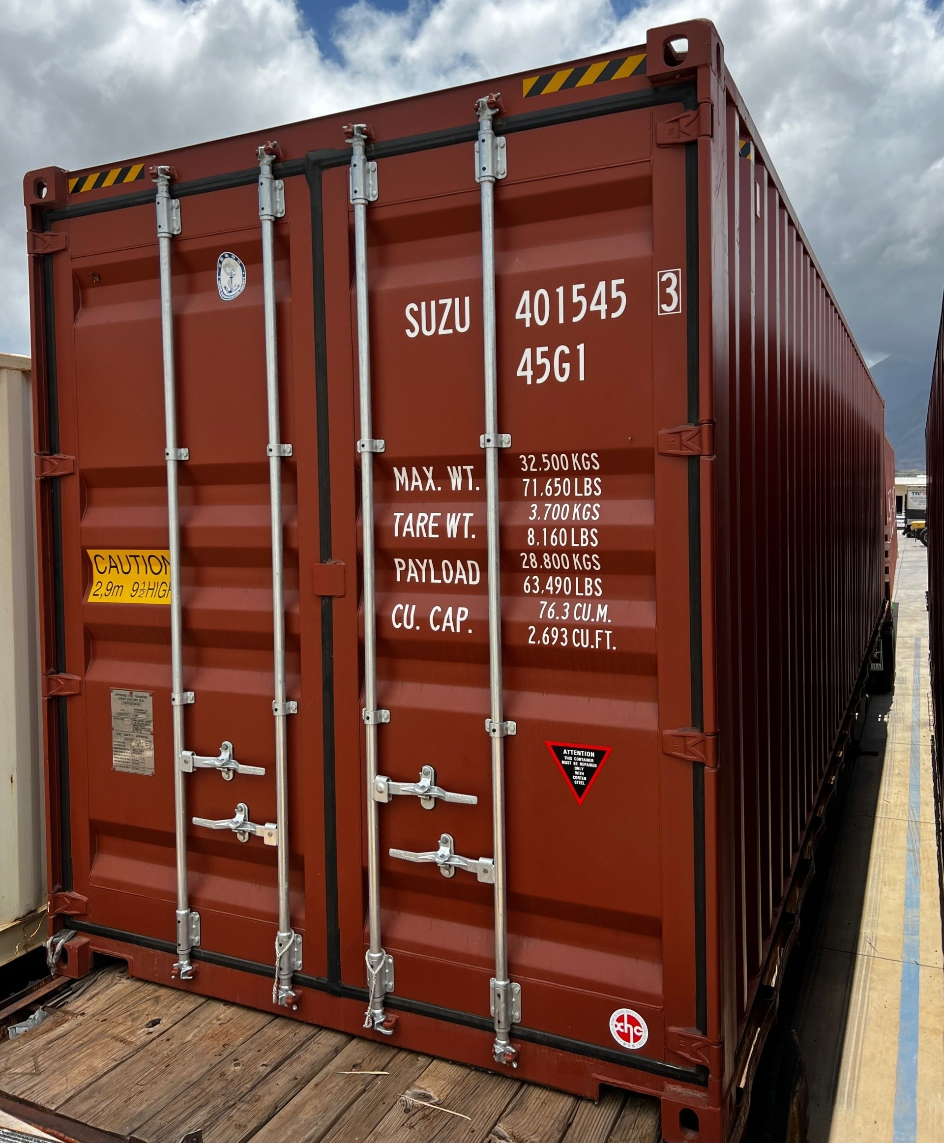 New (One Trip) 40' High Cube Shipping Container swinging doors
