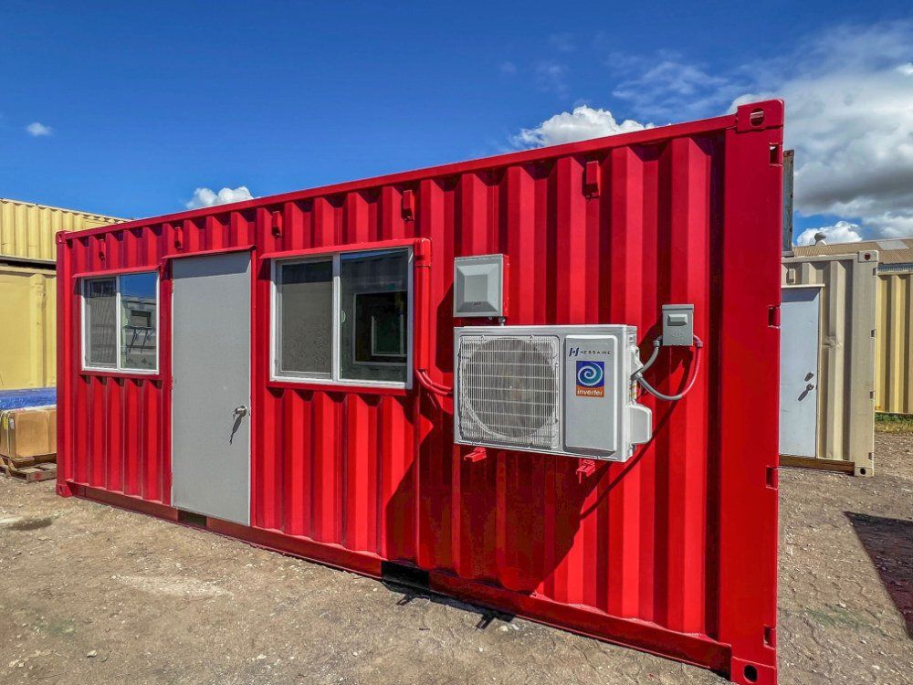 20 ft. Mobile Office trailer front with red exterior