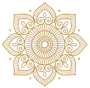 Mandala floral adornado de color dorado con pétalos radiantes y círculos concéntricos.
