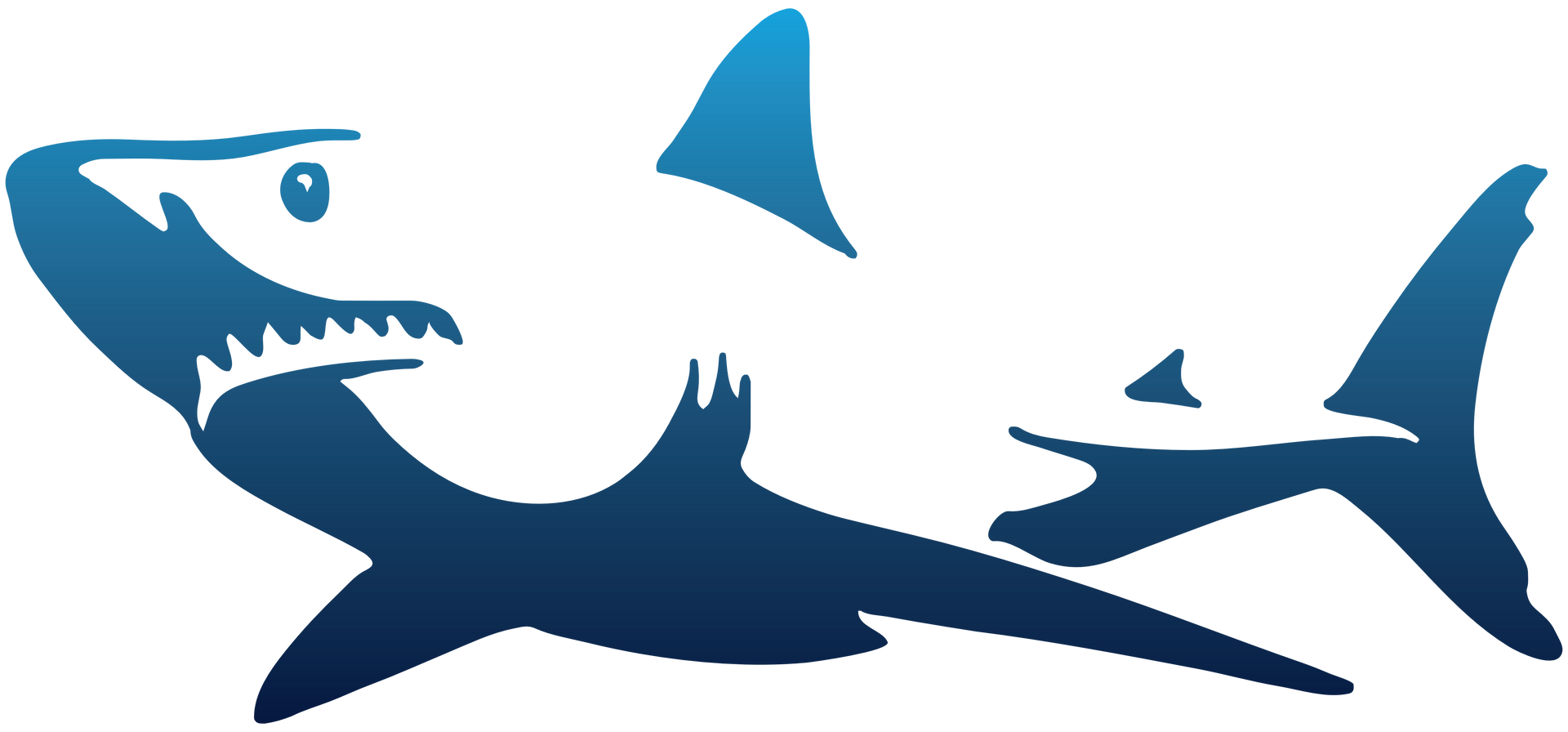 A silhouette of two sharks on a white background.