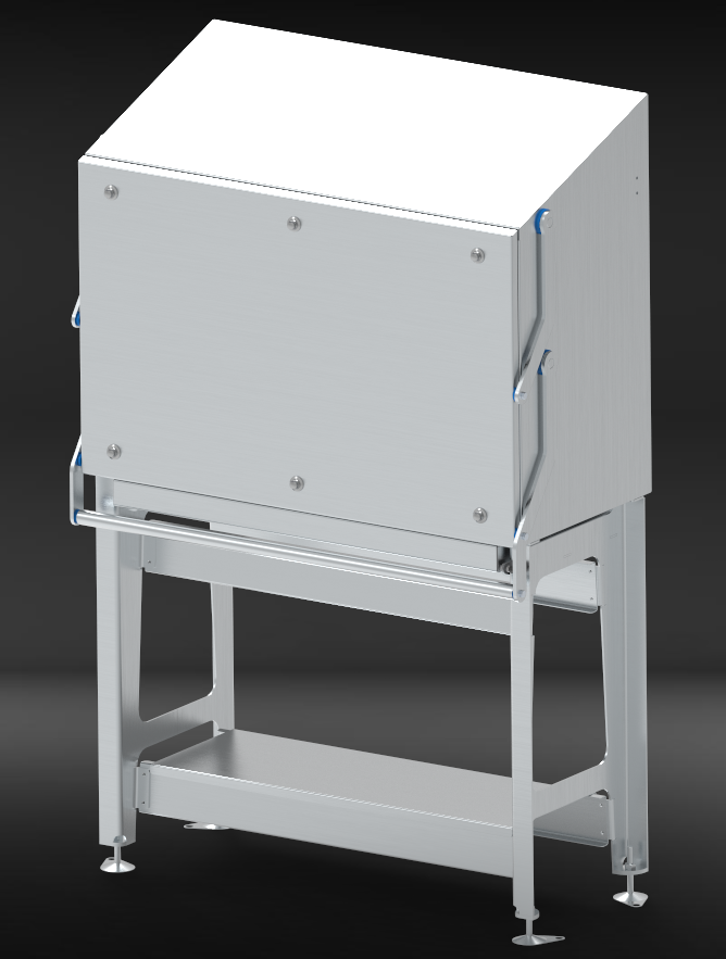 CleanBase – hygienischer Edelstahlschrank mit offenem Sockel und optionaler Arbeitsplatte, IP66-konform