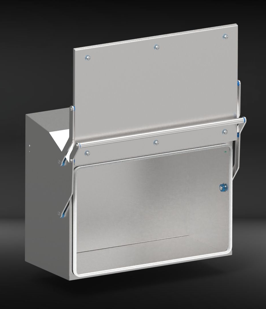 WallFit – Edelstahl-Wandgehäuse mit Hubtür für Scanner & Elektronik-offen