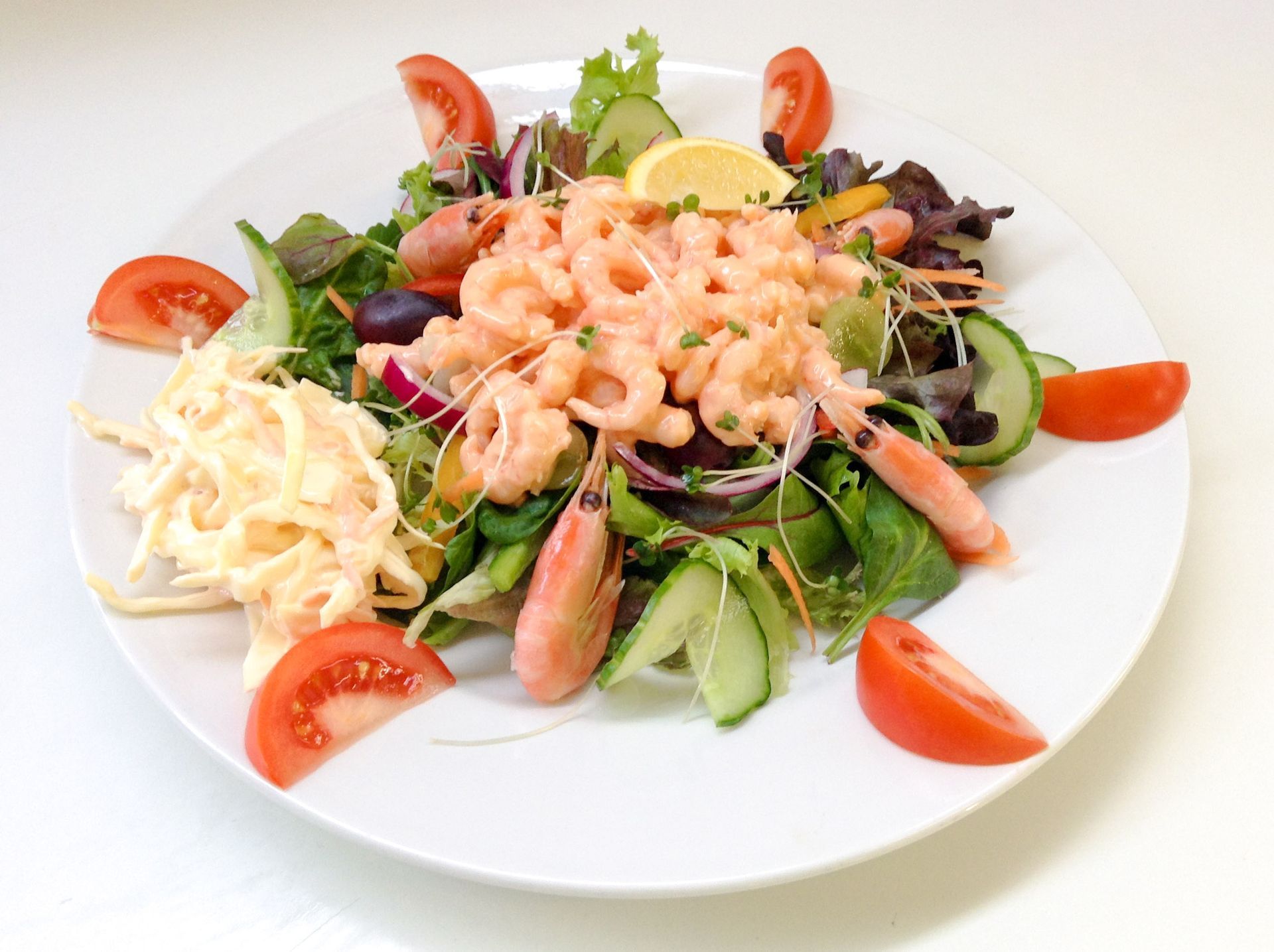Hand crafted parwn salad at The Beach Shack, Steephill Cove, Ventnor, Isle of Wight