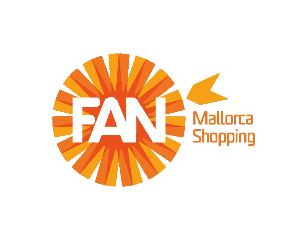 Un logotipo de compras de Fan Mallorca sobre un fondo blanco