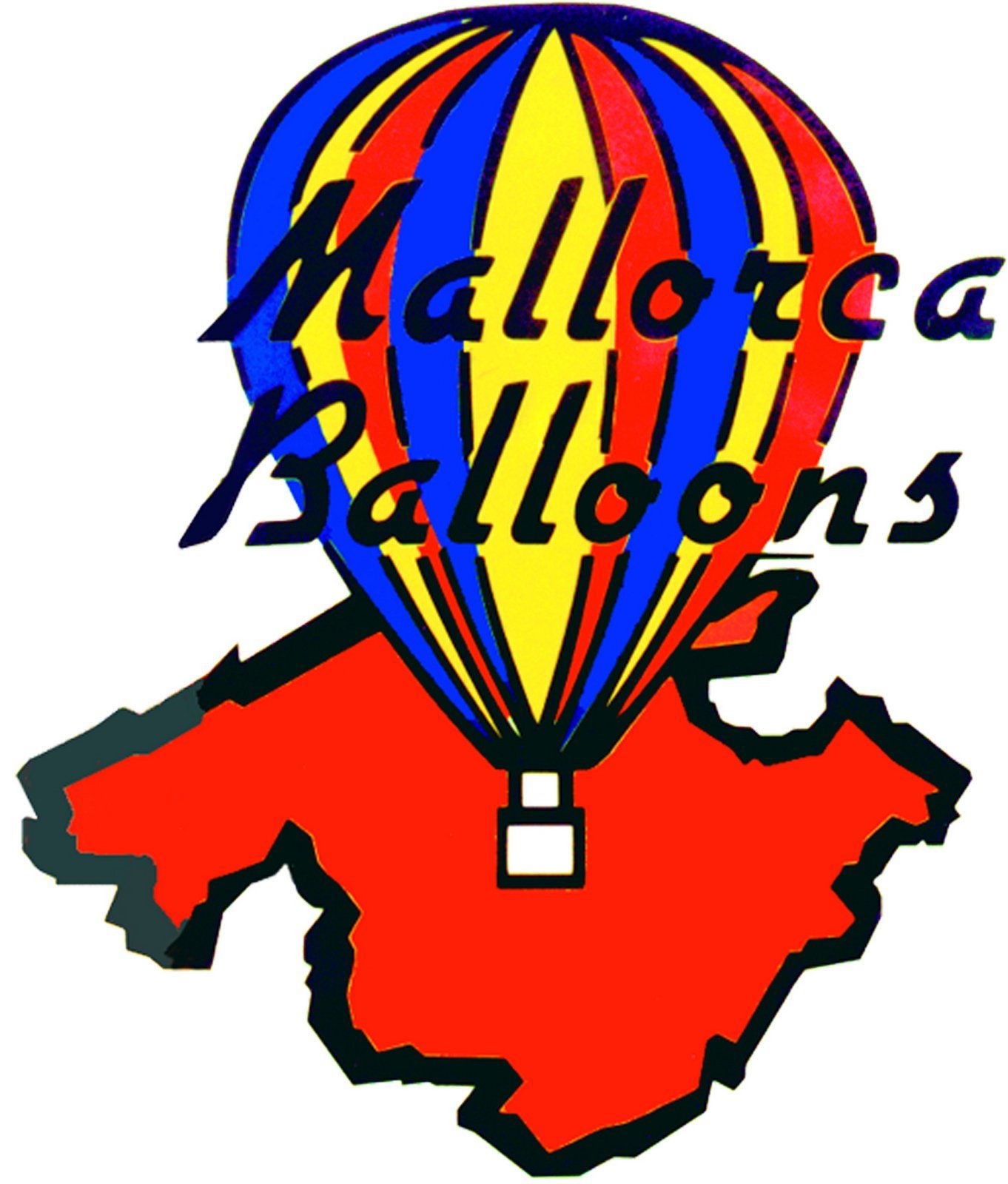 Un logotipo para Mallorca Balloons muestra un mapa y un globo aerostático.