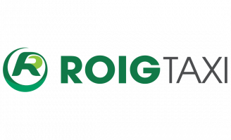 El logotipo de Roig Taxi es verde y negro sobre fondo blanco.