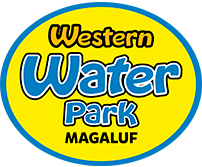 Un logotipo amarillo y azul para el parque acuático Western Water Park de Magaluf.