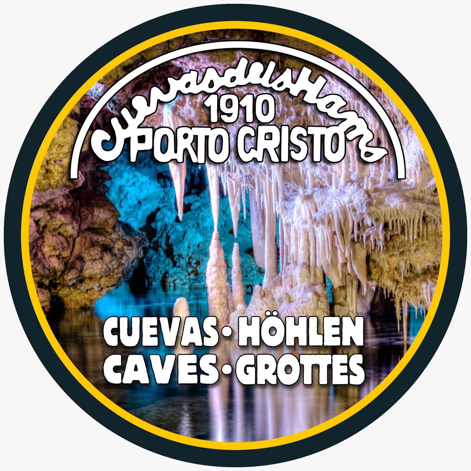 Una pegatina que dice cuevas hohlen caves grottes