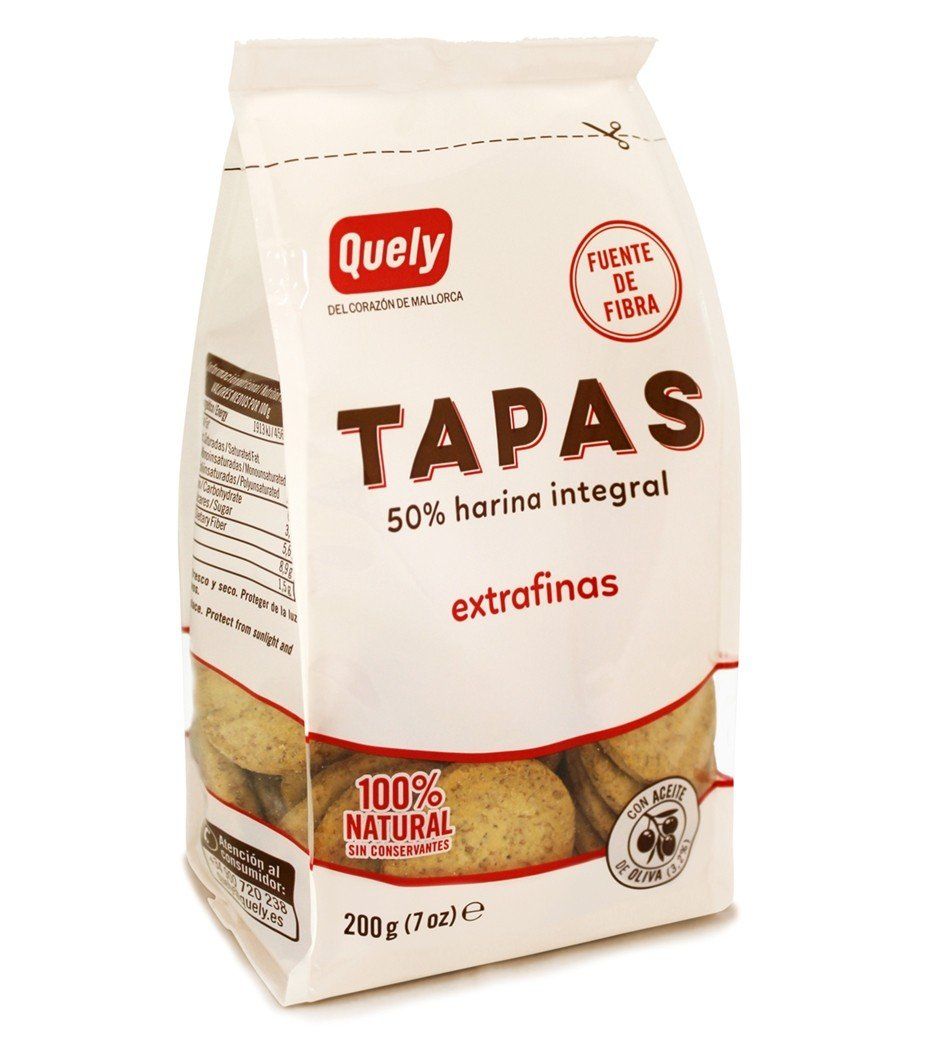 Una bolsa de tapas de quely 50% harina integral extrafina