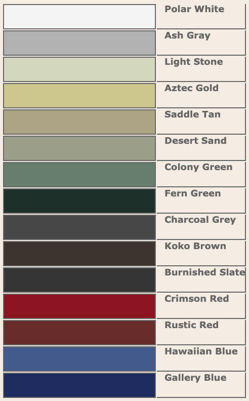 A list of paint colors including polar white and ash gray