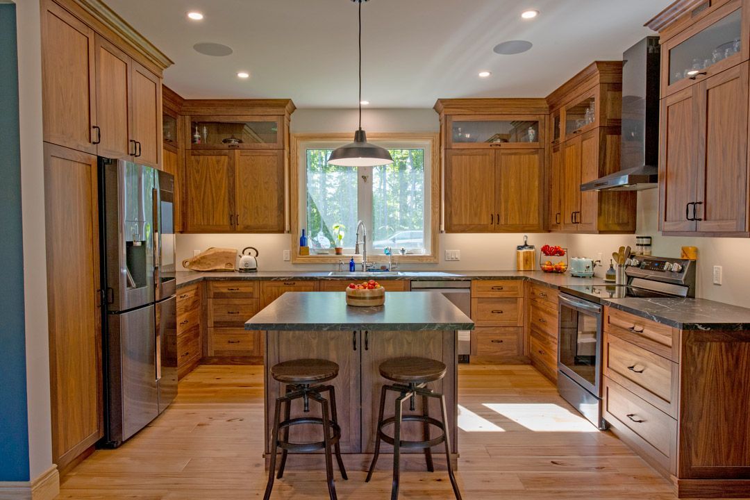 interior custom kitchen with walnut cabinets