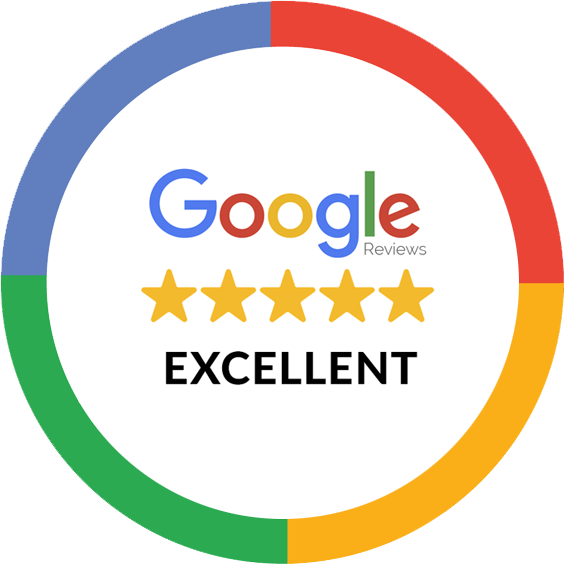 Google Reviews rating: five gold stars,
