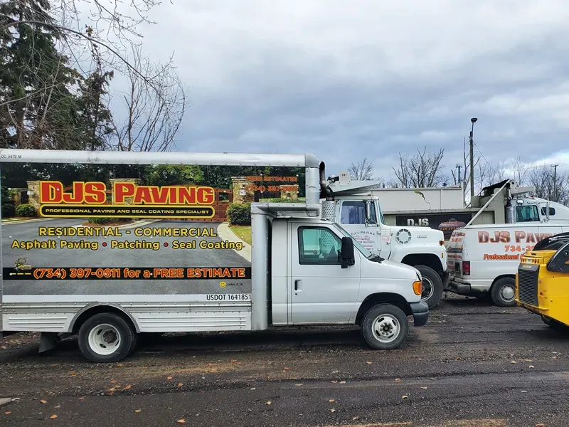 DJs Paving, Canton, MI, asphalt paving company trucks.