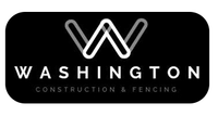 A black and white logo for washington construction and fencing