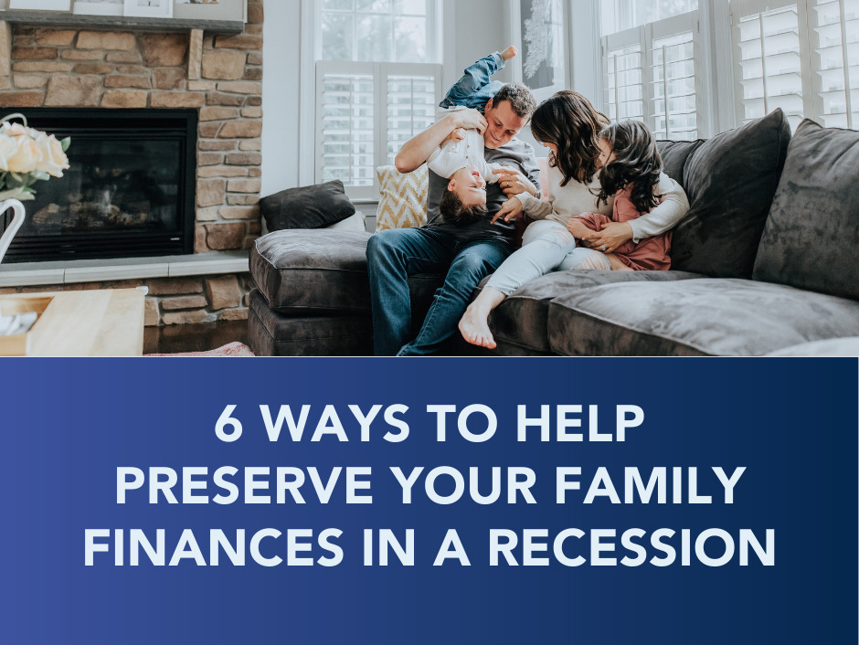 Family on a couch; text 