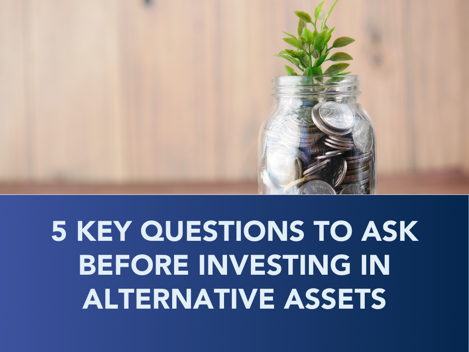 Glass jar with coins and a plant on wooden background with text 