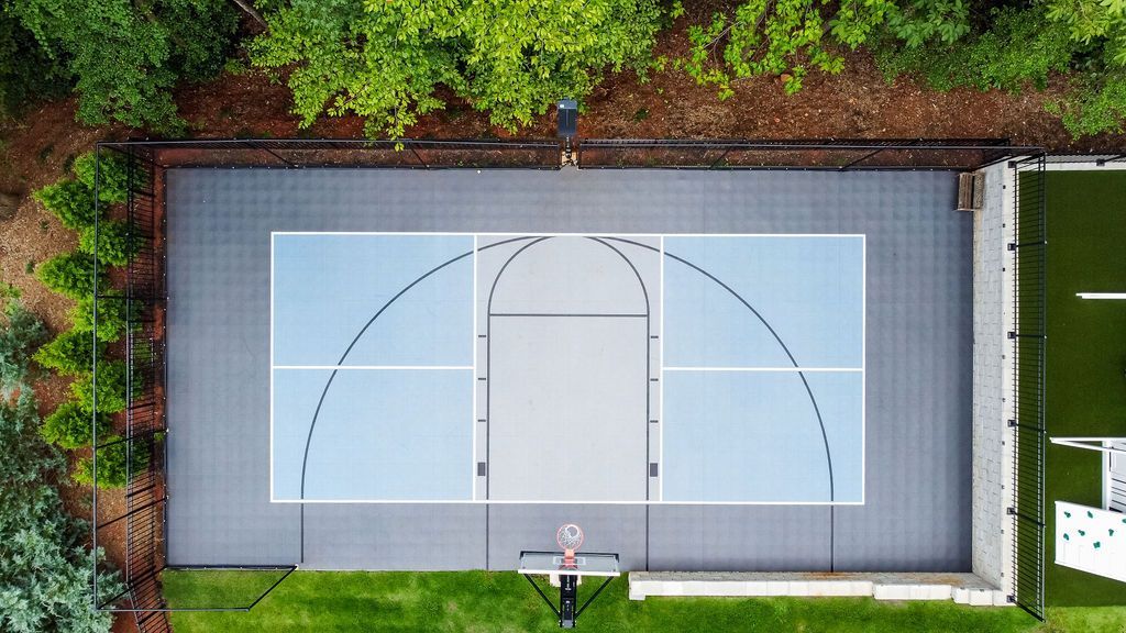 Ariel view of basketball court. 