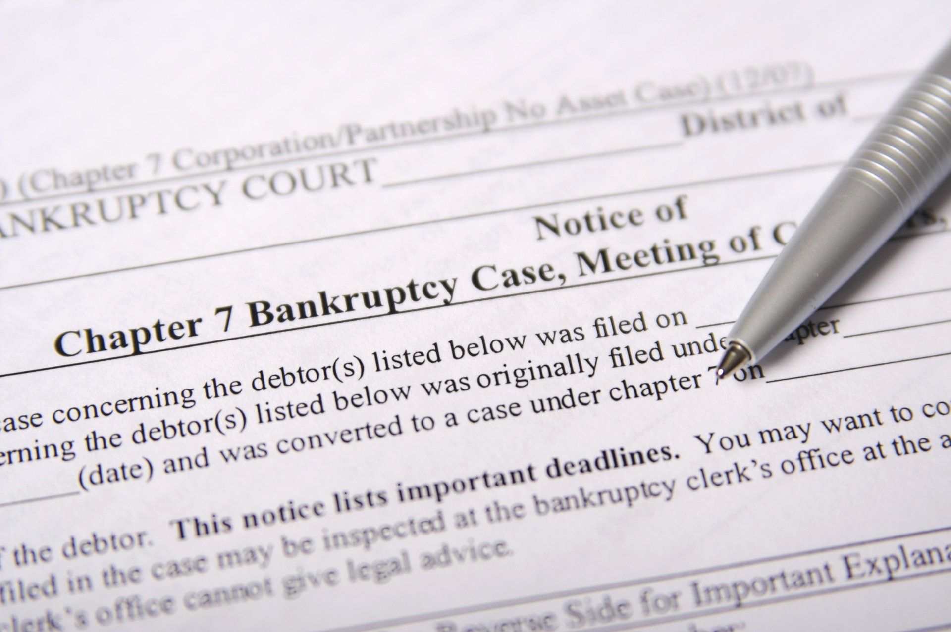 Notice Of Bankruptcy Form — Hialeah-Miami & Fort Myers, FL — Del Pino Law Firm