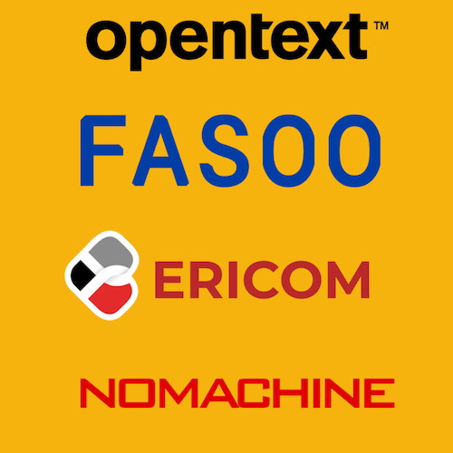 Logo dos nossos parceiros OpenText, Fasoo, Ericom, NoMachine