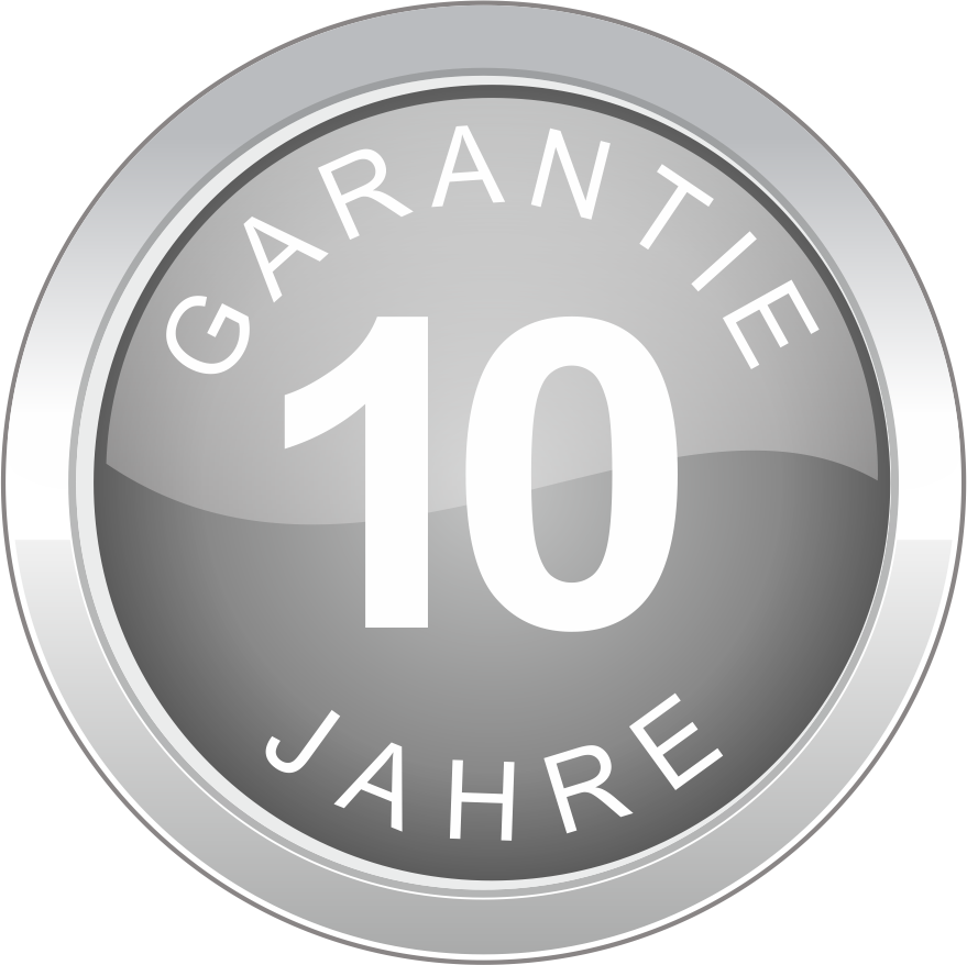 Ein silberner Knopf mit der Aufschrift „Garantie 10 Jahre“