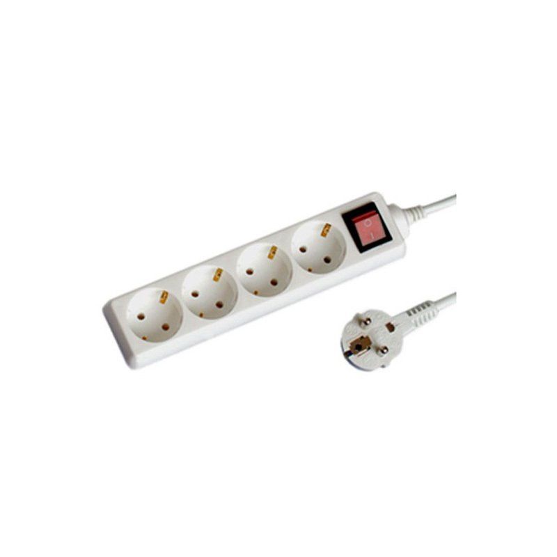 Base de 4 tomas con T.T. de 3 Mts. Blanca con interruptor