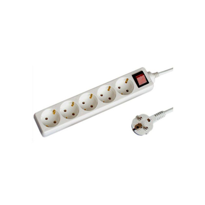 Base de 5 tomas con T.T. de 3 Mts. Blanca con interruptor