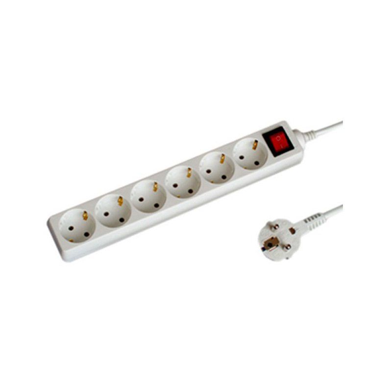 Base de 6 tomas con T.T. de 3 Mts. Blanca con interruptor