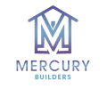 Logo for Mercury Builders featuring an "M" shaped like a house in a blue-to-purple gradient with text below.