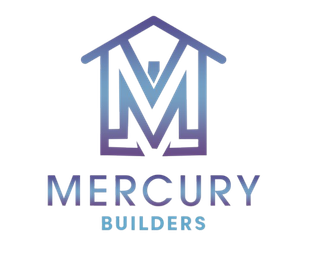 Logo for Mercury Builders featuring an "M" shaped like a house in a blue-to-purple gradient with text below.