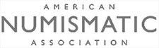 The logo for the american numismatic association is black and white.