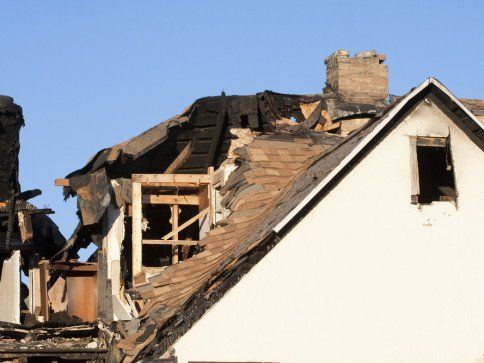 close up of damaged residential home
