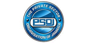 Logo of the Private Sector Organisation of Jamaica (PSOJ). Blue and white design, circular with text.