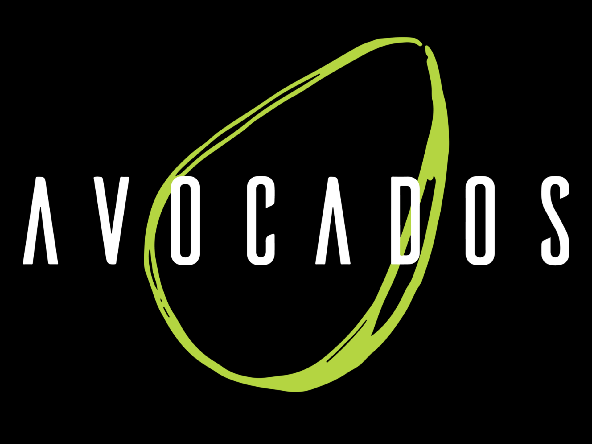 A logo for avocados with a green avocado on a black background