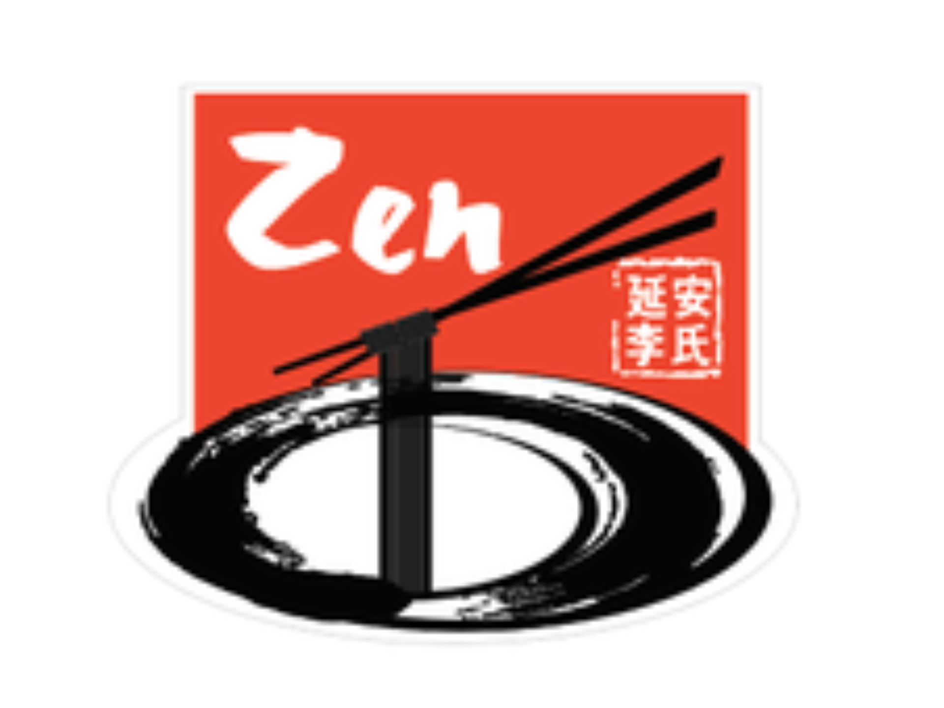 A zen restaurant logo with chopsticks in a circle