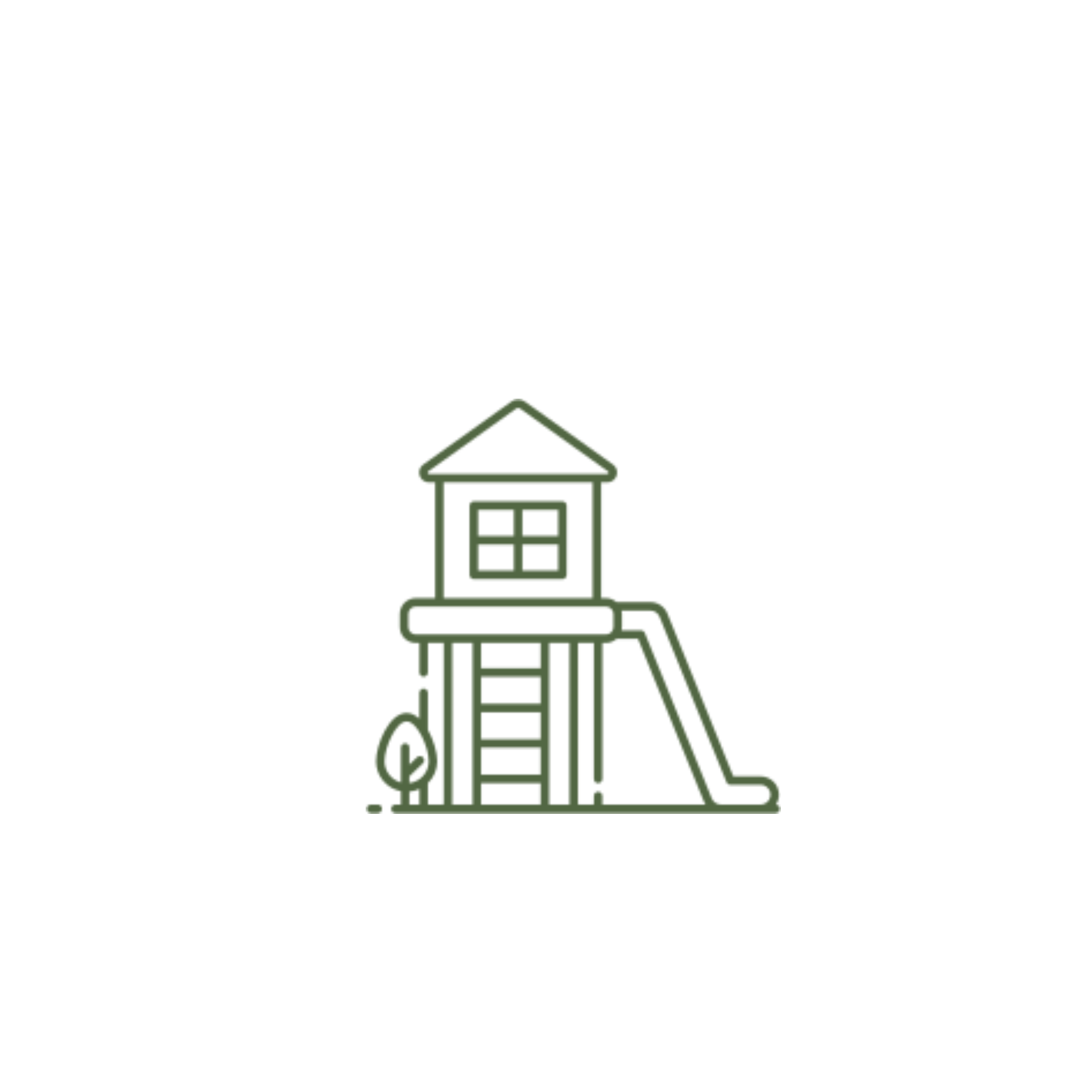 A line drawing of a playground with a slide and stairs.