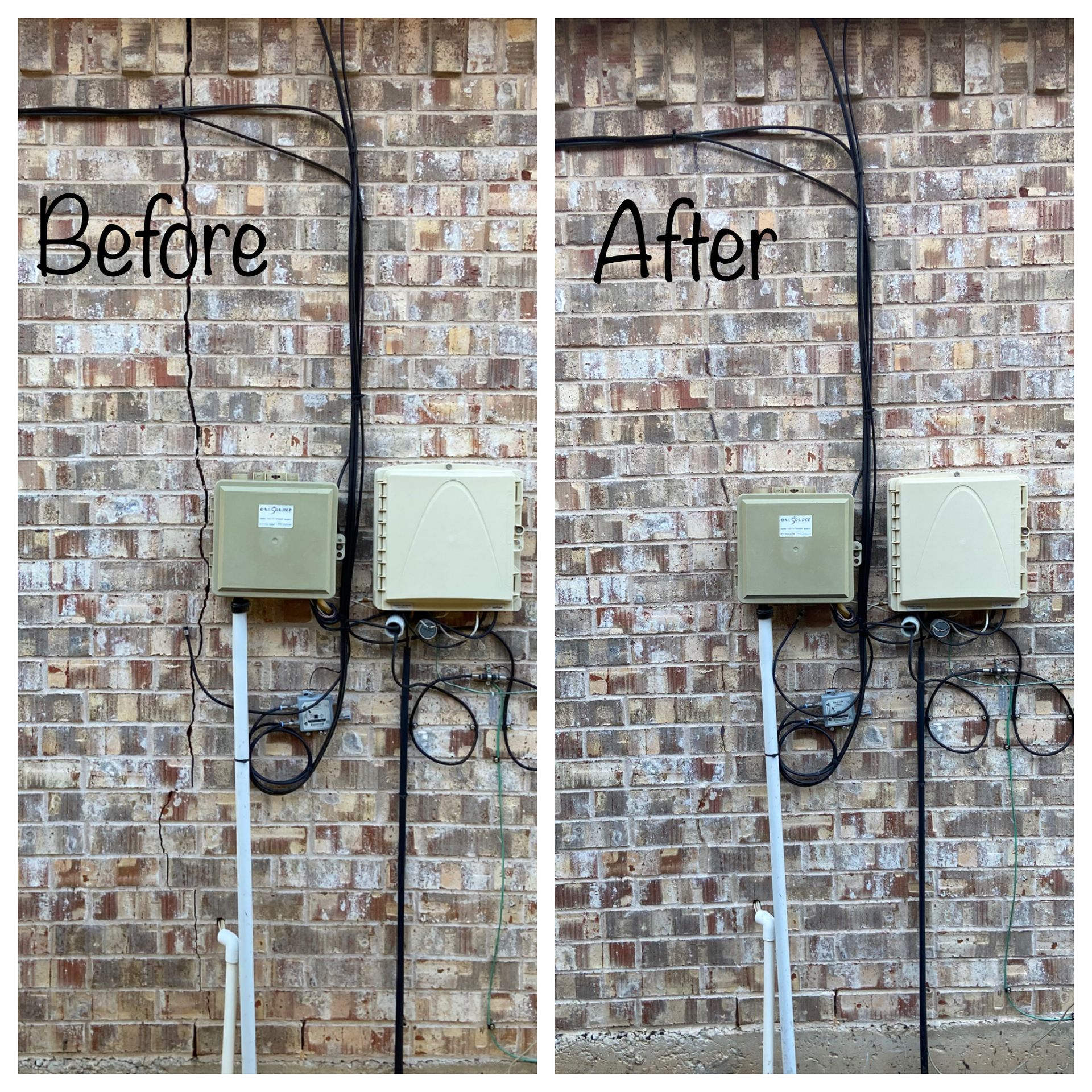 a before and after picture of a brick wall