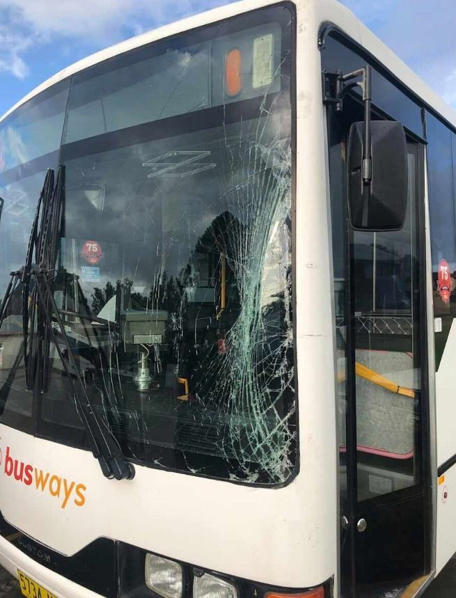 Bus With Severely Cracked Windshield, Likely Due to Impact — Road Runner Windscreens in Clarence Valley, NSW