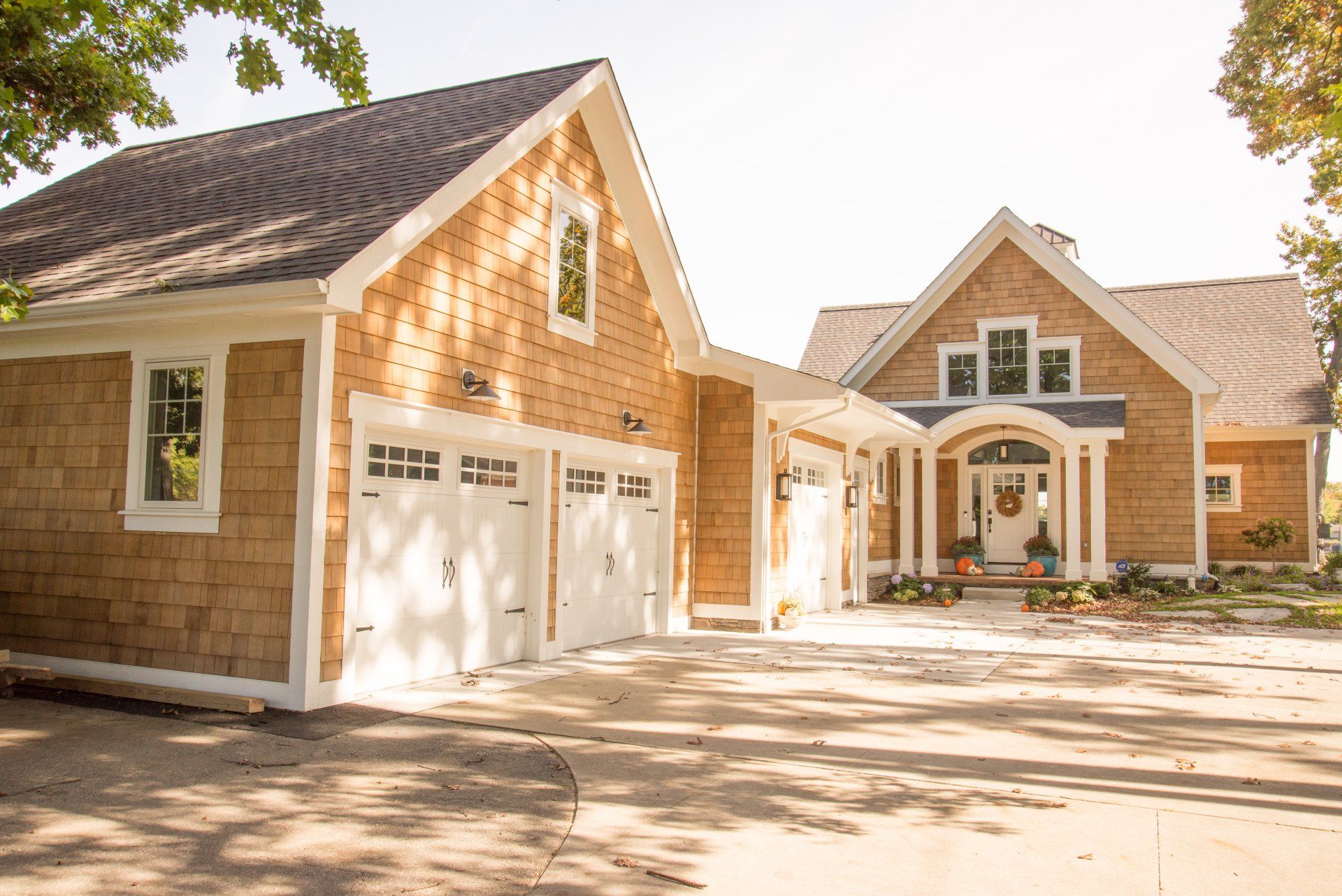 A large house with a garage attached to it
