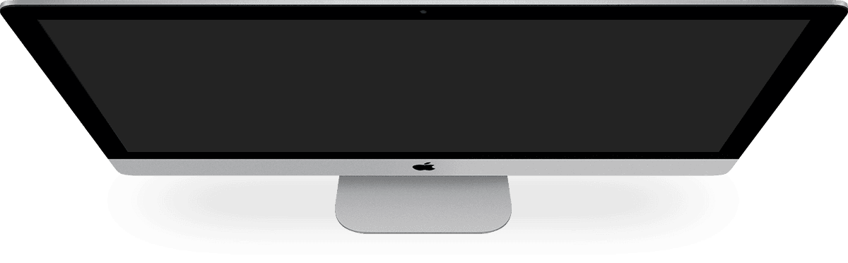 A computer monitor with a black screen is sitting on a white surface.